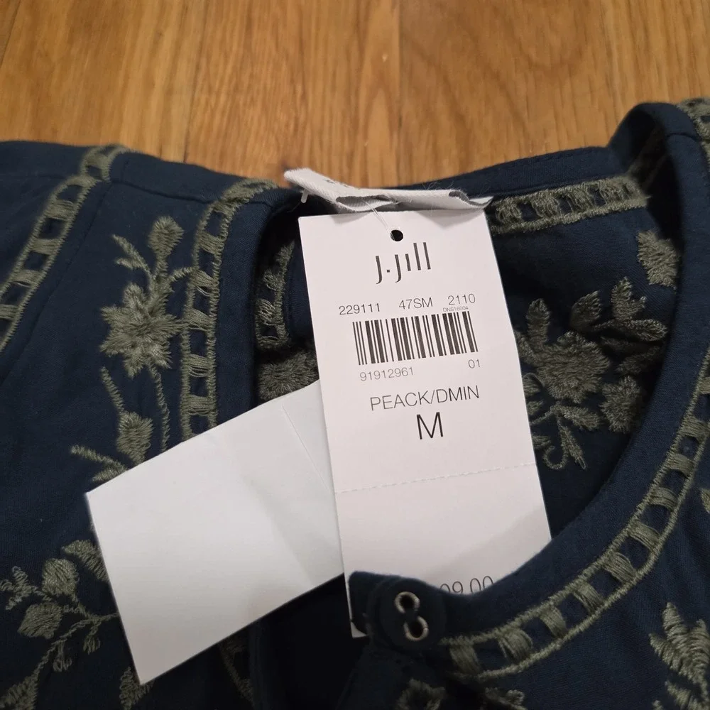 J‎ Jill Embroidered Floral Accent Long Sleeve Tunic Dark Teal Peacock - Picture 8 of 13